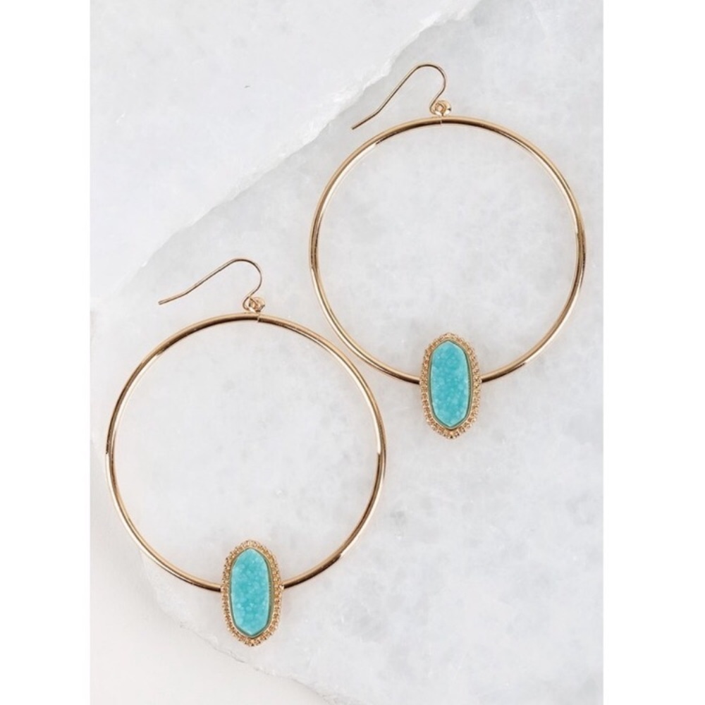 ✨SALE!✨LAST 1!✨5⭐️NEW! CHIC ROSE GOLD DRUZY HOOP EARRINGS - Picture 5 of 7